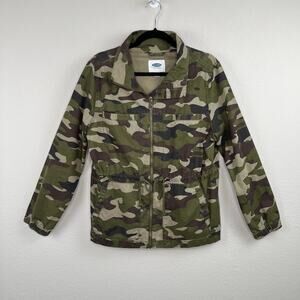 Old Navy Camo Green Field Utility Jacket Coat Full Zip Drawstring Waist Large
